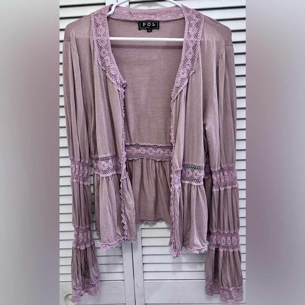 NWOT POL Lace-Trim Open Cardigan Size M